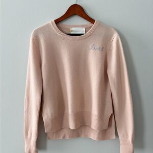 Kerri Rosenthal Light Pink 100% Cashmere Crew Neck Sweater with Blue hearts S